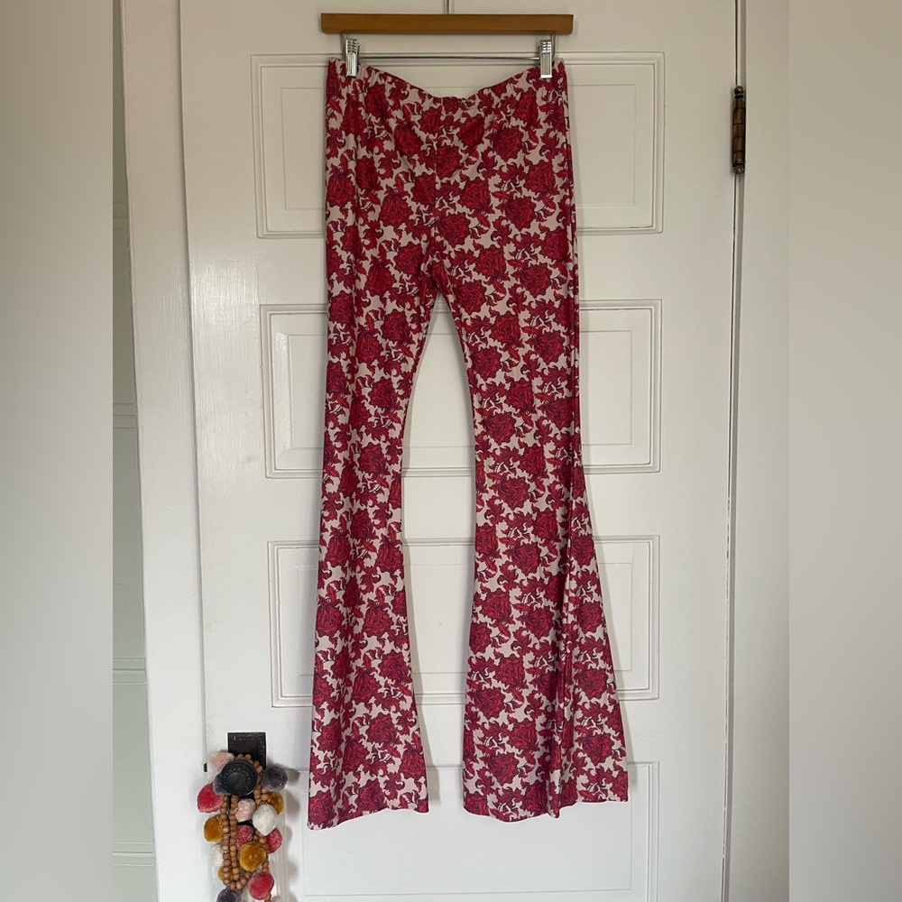 NWOT Kapri Couture Floral Flare Pants - Red and White
